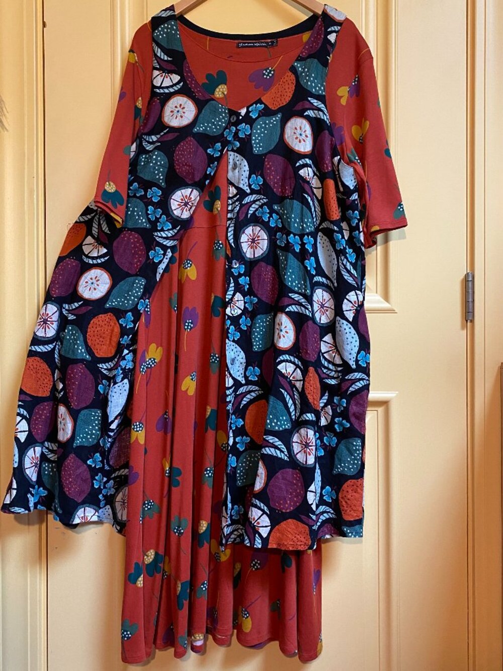 Gudrun Sjödén Playful Cotton Dress with Linen Duster XL Multicolor